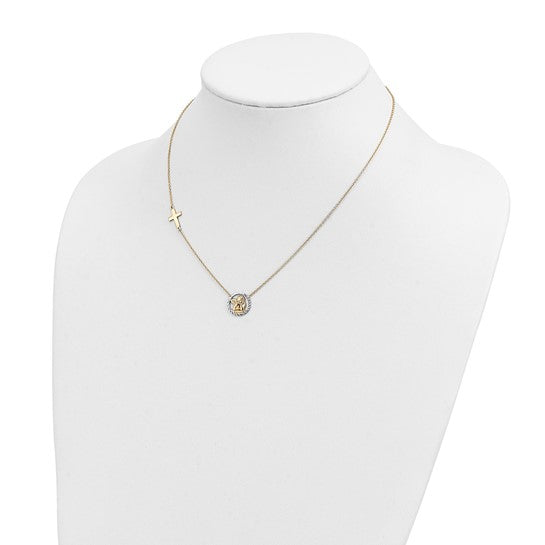 14kt Yellow Gold Rhodium-plated D/C Angel & Cross Necklace