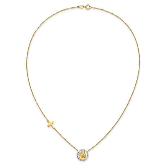 14kt Yellow Gold Rhodium-plated D/C Angel & Cross Necklace