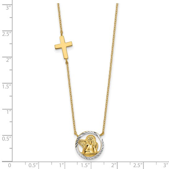 14kt Yellow Gold Rhodium-plated D/C Angel & Cross Necklace