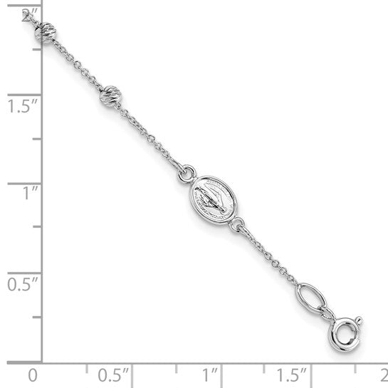 14kt White Gold D/C Cross and Miraculous Medal .75in ext. Bracelet