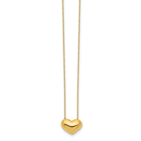 14kt Yellow Gold Polished Puffed Heart 18 inch Necklace
