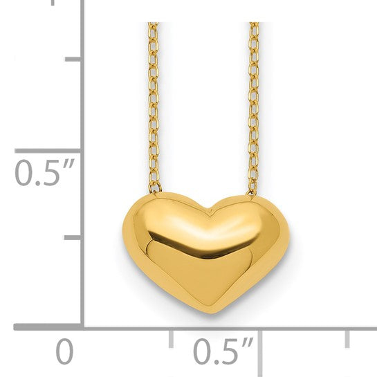 14kt Yellow Gold Polished Puffed Heart 18 inch Necklace