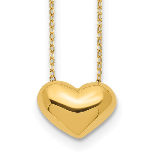 14kt Yellow Gold Polished Puffed Heart 18 inch Necklace
