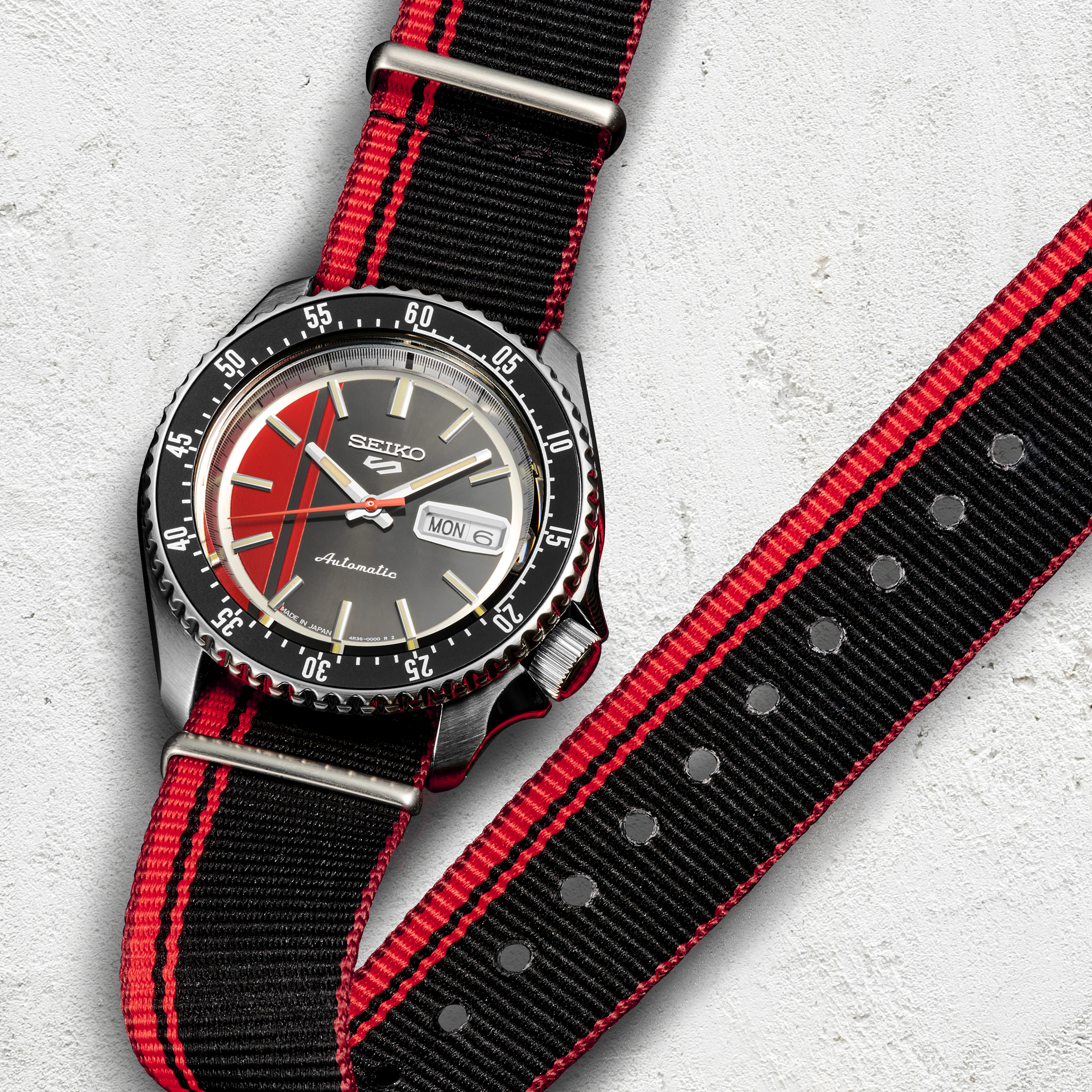 Seiko Men's 5 Sports SS Automatic Red/Black Dial Watch