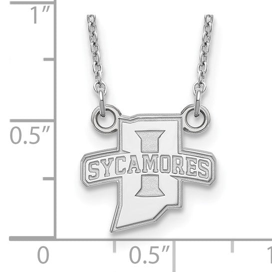 14kt White Gold LogoArt Indiana State University Sycamores Small Pendant 18 inch Necklace
