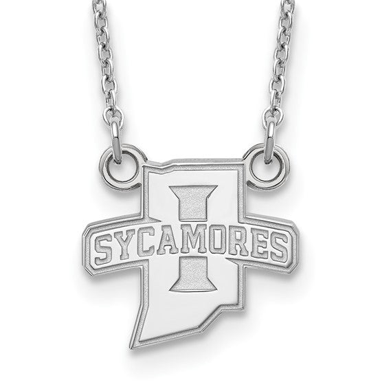 14kt White Gold LogoArt Indiana State University Sycamores Small Pendant 18 inch Necklace