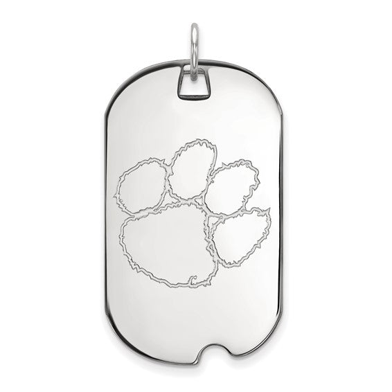 14kt White Gold LogoArt Clemson University Tiger Paw Large Dog Tag Pendant