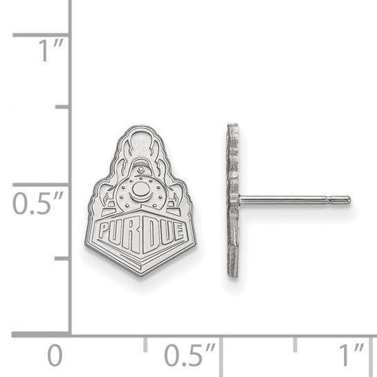 14kt White Gold LogoArt Purdue University Boilermakers Train Logo Small Post Earrings