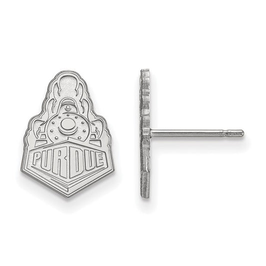 14kt White Gold LogoArt Purdue University Boilermakers Train Logo Small Post Earrings