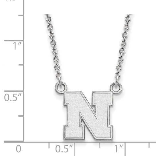 10kt White Gold LogoArt University of Nebraska Letter N Small Pendant 18 inch Necklace