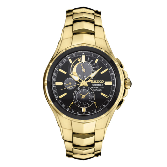Seiko Men's Solar Chronograph Coutura Gold-Tone Stainless Steel Bracelet Watch 44mm SSC700