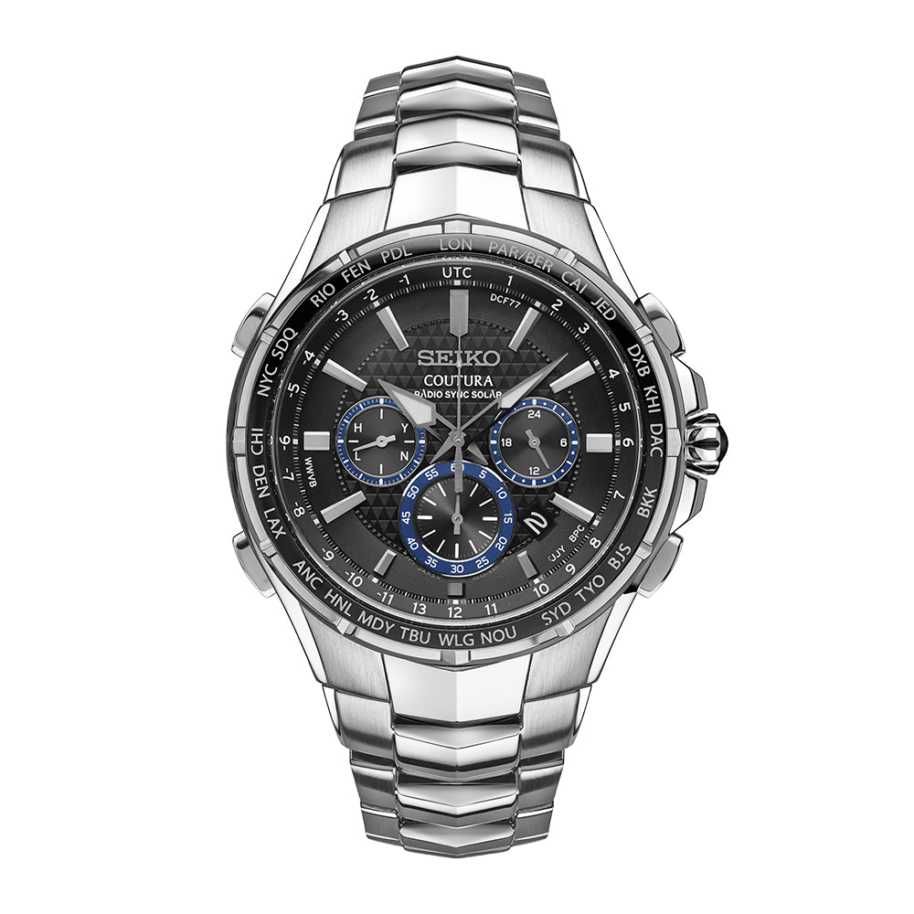 Men's Solar Chronograph Coutura Stainless Steel Bracelet Watch 45mm