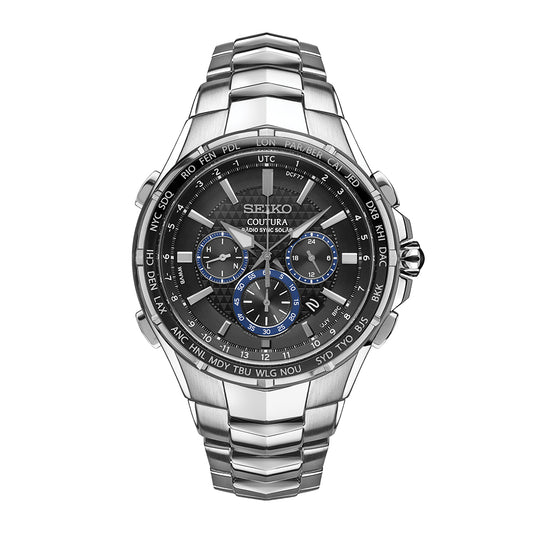Men's Solar Chronograph Coutura Stainless Steel Bracelet Watch 45mm