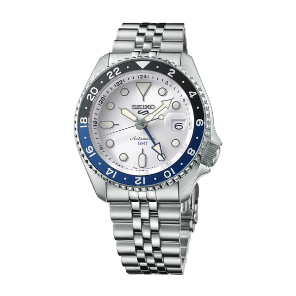 Seiko 5 Men's Sports Automatic GMT Silver Dial Watch SSK033