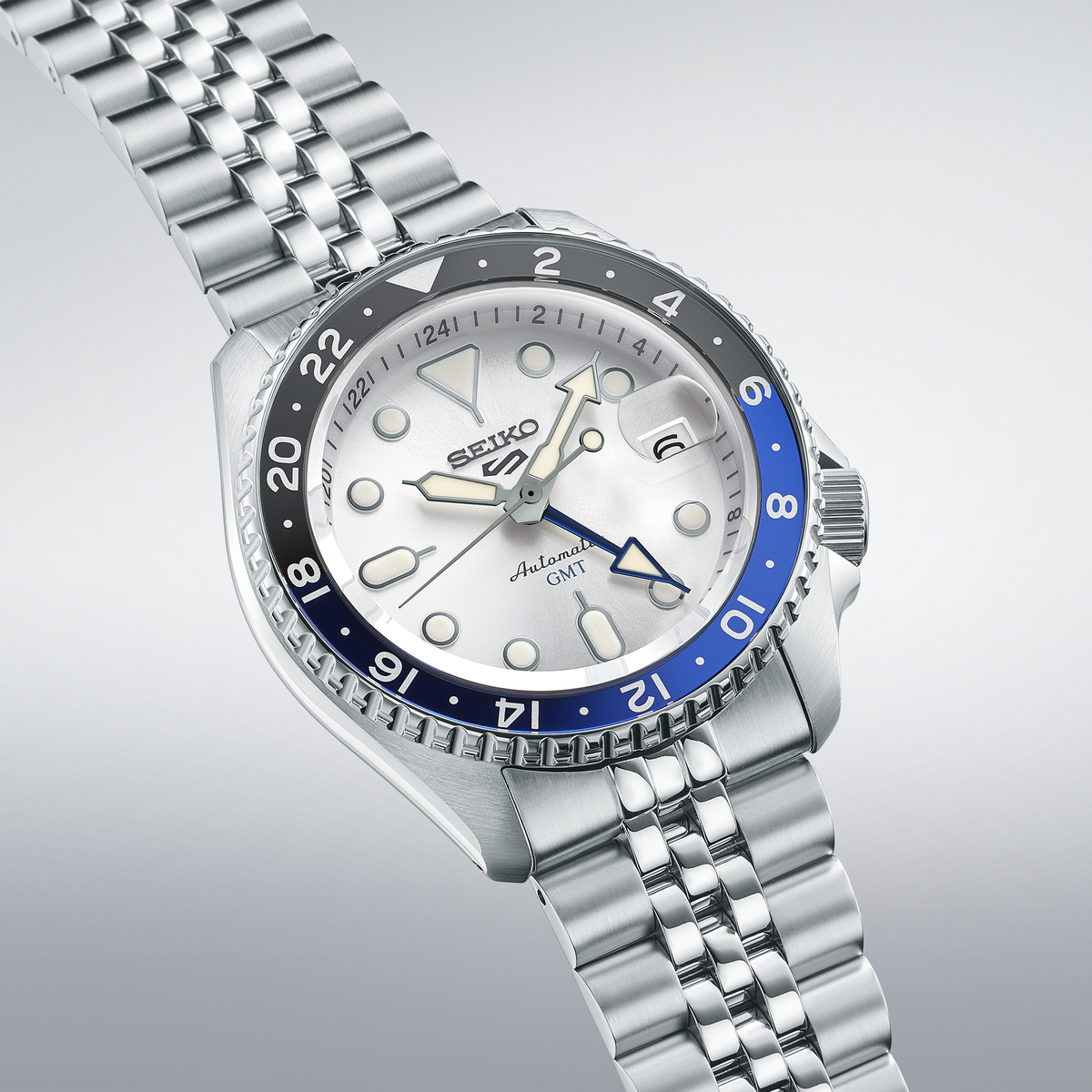 Seiko 5 Men's Sports Automatic GMT Silver Dial Watch SSK033
