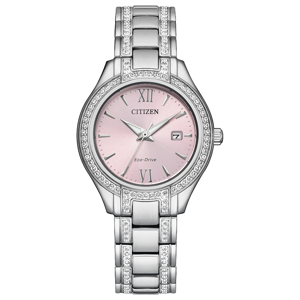 Ladies' Citizen Eco-Drive® Silhouette Crystal Accent Watch with Pink Dial (Model: FE1230-51X)