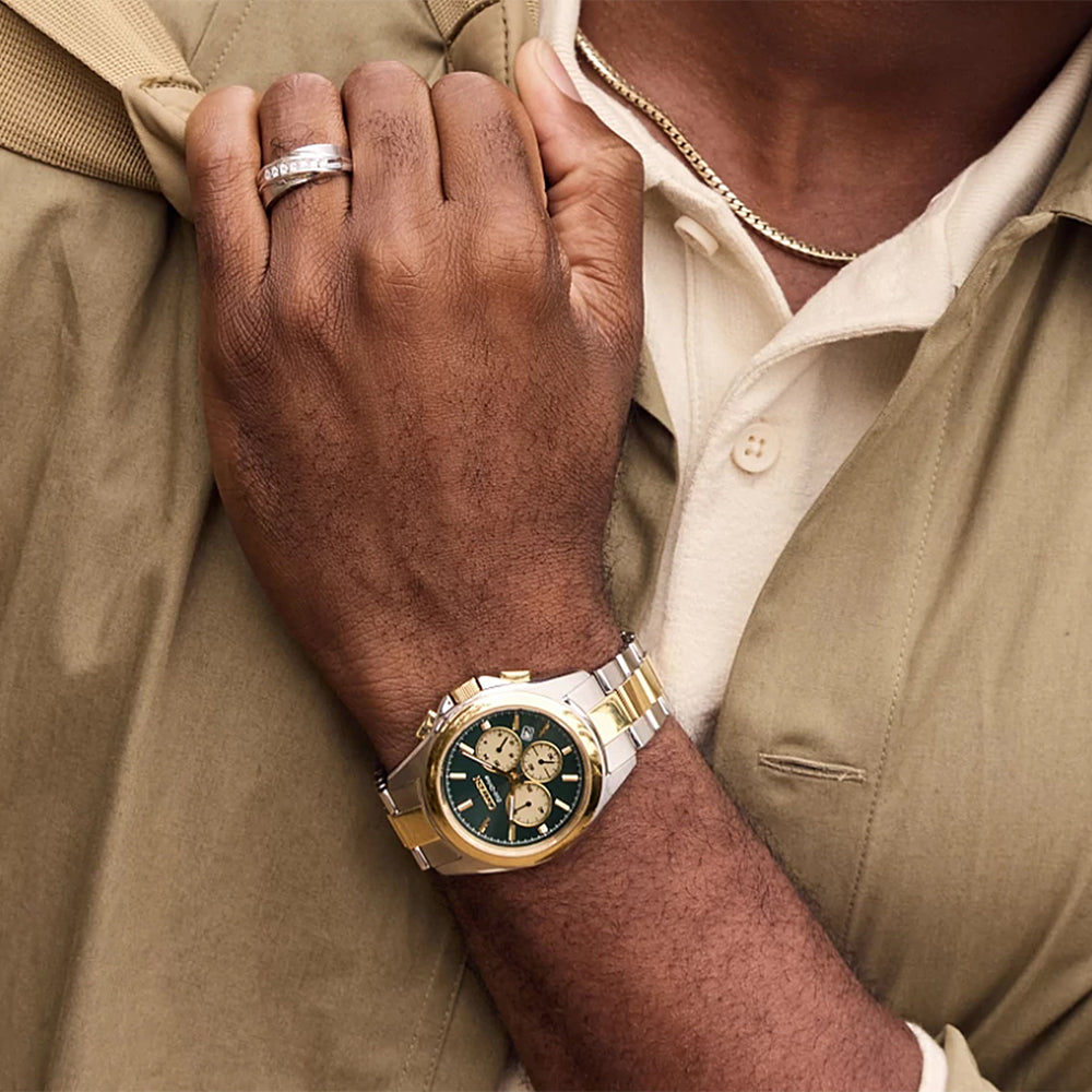 Citizen Eco-Drive Sport Luxury Green Dial Two-Tone Stainless Steel Bracelet Watch 40mm