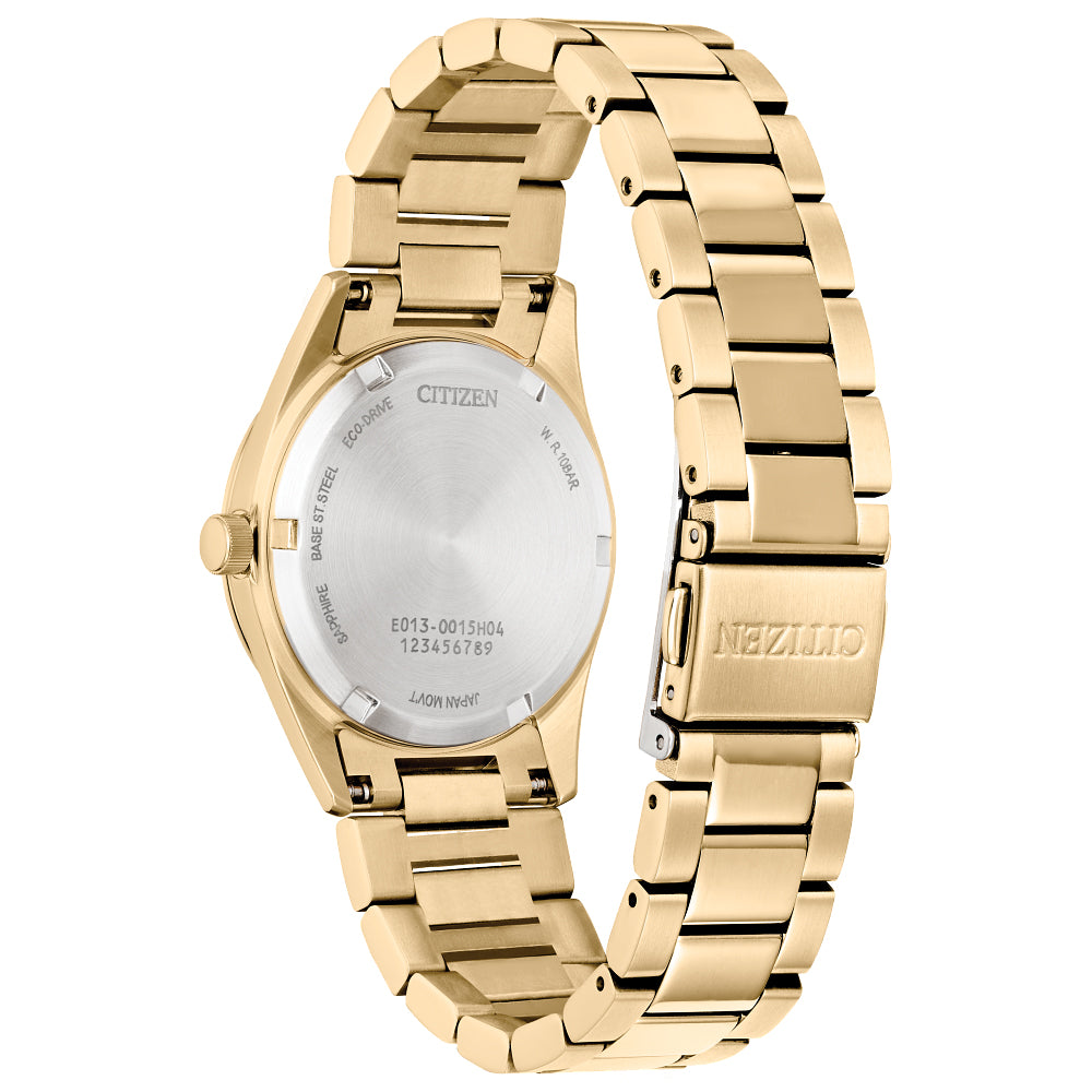 Citizen Eco-Drive Sport Luxury Diamond White Dial Yellow Gold-Tone Watch 33mm