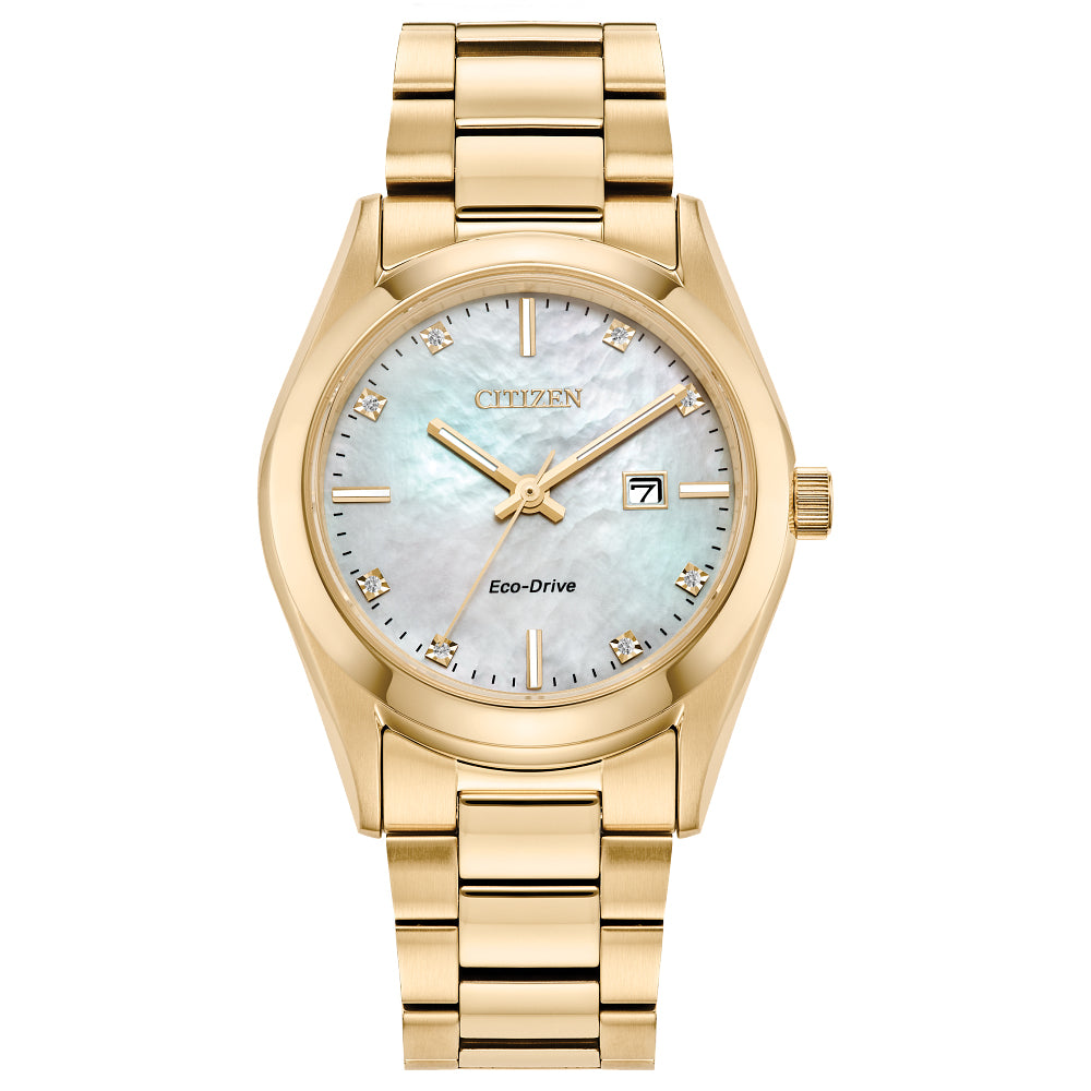 Citizen Eco-Drive Sport Luxury Diamond White Dial Yellow Gold-Tone Watch 33mm