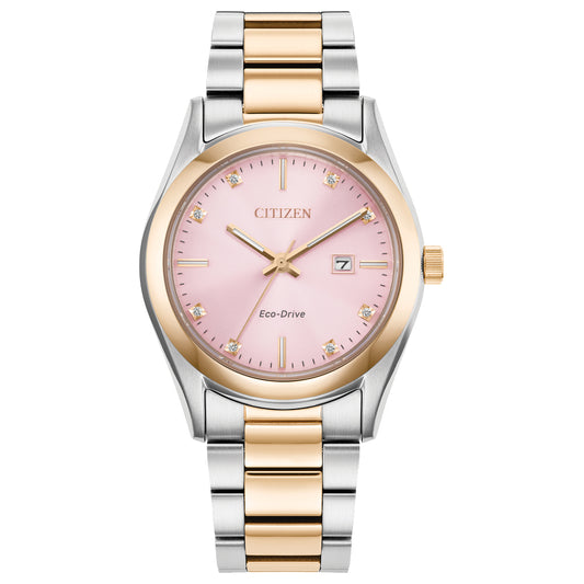 Ladies' Citizen Eco-Drive® Diamond Accent Rose Two-Tone Watch with Pink Dial