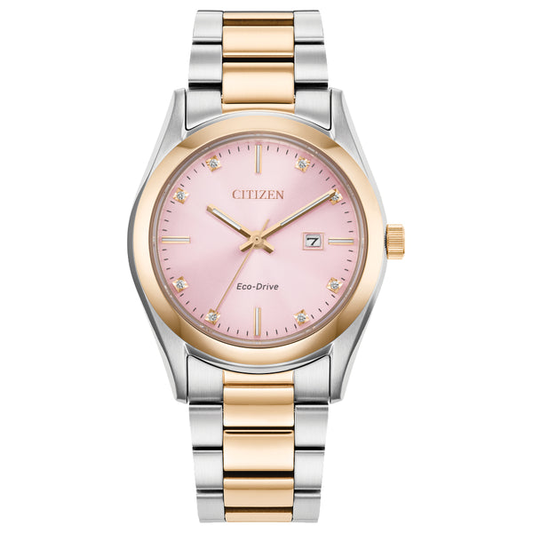Ladies' Citizen Eco-Drive® Diamond Accent Rose Two-Tone Watch with Pink Dial