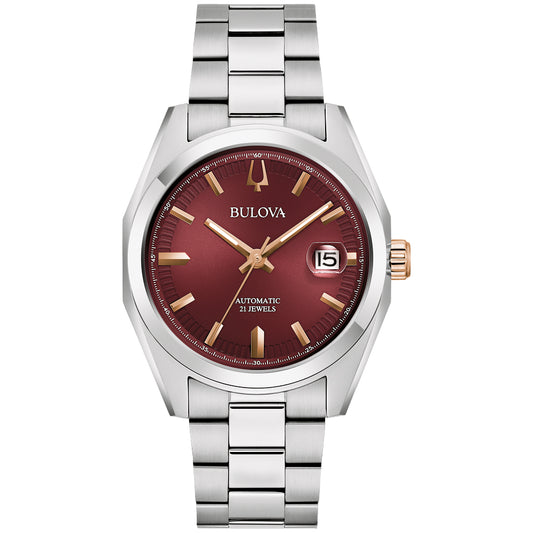 Bulova Surveyor Automatic Burgundy Dial Stainless Steel Watch 39mm