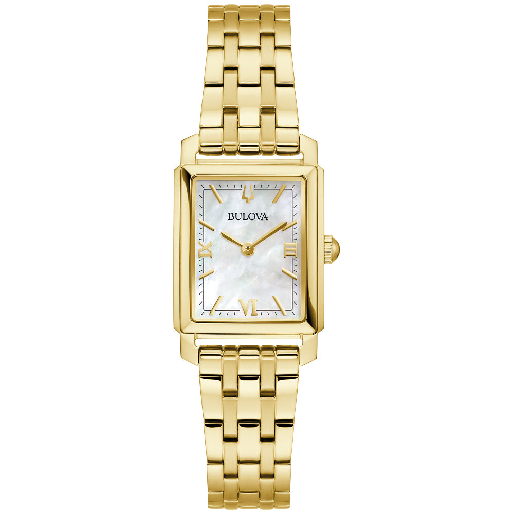 Bulova Sutton Mother-of-Pearl Dial Gold-Tone Stainless Steel Bracelet Watch 21mm