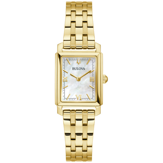 Bulova Sutton Mother-of-Pearl Dial Gold-Tone Stainless Steel Bracelet Watch 21mm