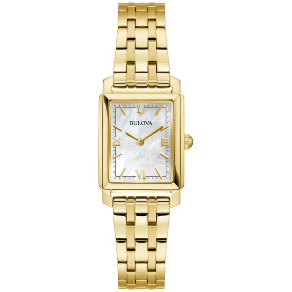 Bulova Sutton Mother-of-Pearl Dial Gold-Tone Stainless Steel Bracelet Watch 21mm