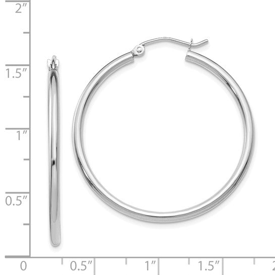 14kt White Gold Polished 2x35mm Lightweight Tube Hoop Earrings
