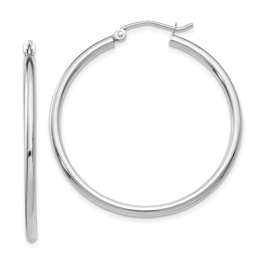 14kt White Gold Polished 2x35mm Lightweight Tube Hoop Earrings