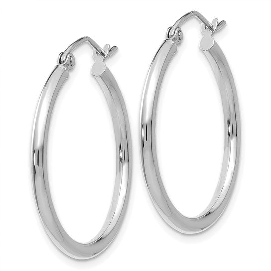 14kt White Gold Polished 2x25mm Lightweight Tube Hoop Earrings