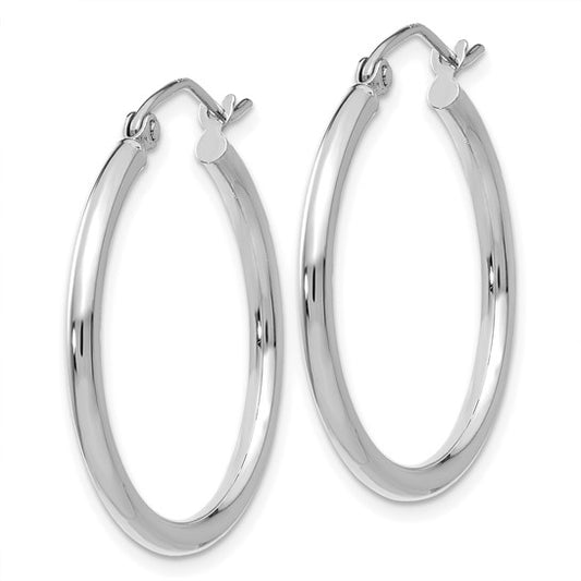 14kt White Gold Polished 2x25mm Lightweight Tube Hoop Earrings