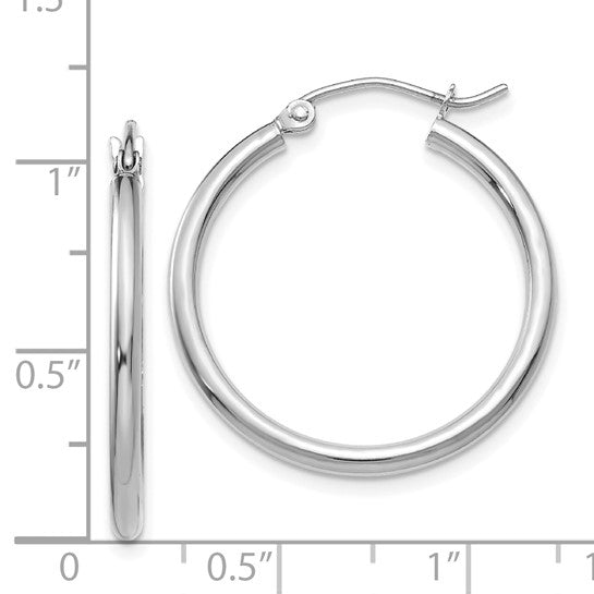 14kt White Gold Polished 2x25mm Lightweight Tube Hoop Earrings