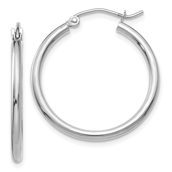 14kt White Gold Polished 2x25mm Lightweight Tube Hoop Earrings
