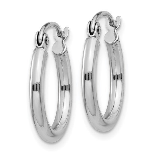 14kt White Gold Polished 2x15mm Lightweight Tube Hoop Earrings