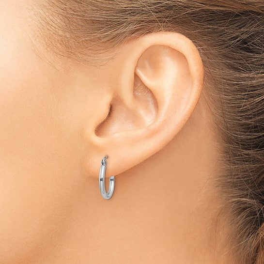 14kt White Gold Polished 2x15mm Lightweight Tube Hoop Earrings
