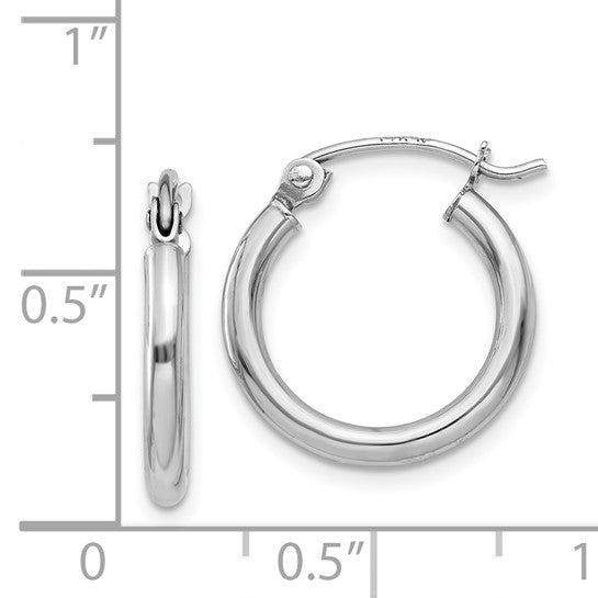 14kt White Gold Polished 2x15mm Lightweight Tube Hoop Earrings