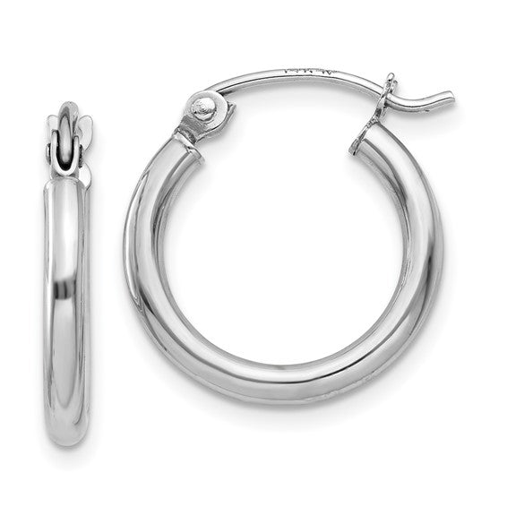 14kt White Gold Polished 2x15mm Lightweight Tube Hoop Earrings