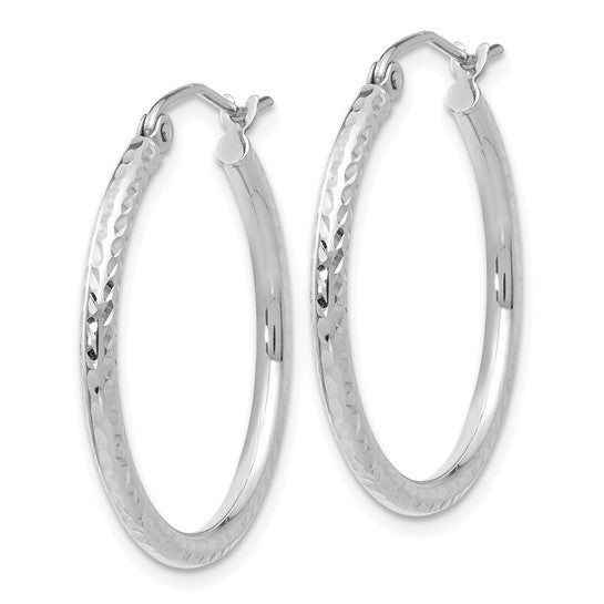 14kt White Gold Diamond-cut 2mm Round Tube Hoop Earrings