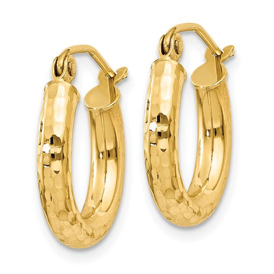 14kt Yellow Gold Diamond-cut 3mm Round Hoop Earrings