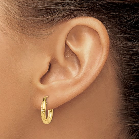 14kt Yellow Gold Diamond-cut 3mm Round Hoop Earrings