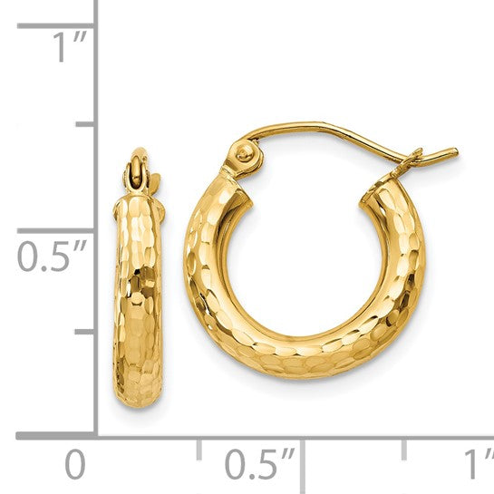 14kt Yellow Gold Diamond-cut 3mm Round Hoop Earrings