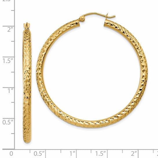 14kt Yellow Gold Diamond-cut 3mm  Round Hoop Earrings
