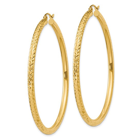 14kt Yellow Gold Diamond-cut 3mm Round Hoop Earrings