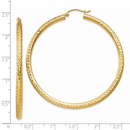 14kt Yellow Gold Diamond-cut 3mm Round Hoop Earrings