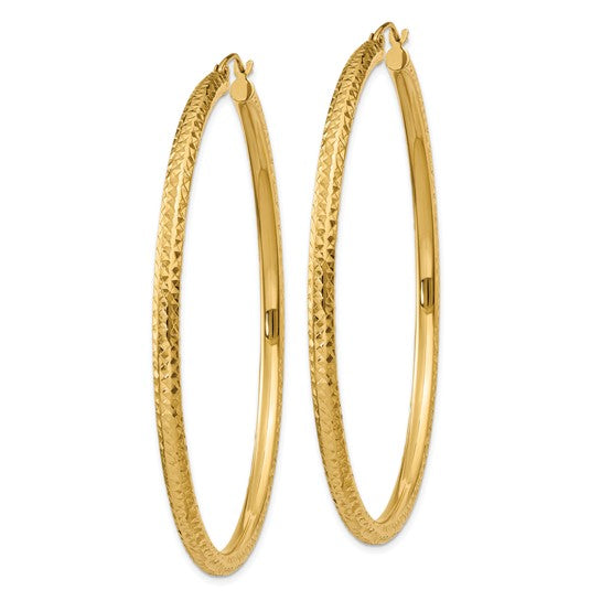 14kt Yellow Gold Diamond-cut 3mm Round Hoop Earrings