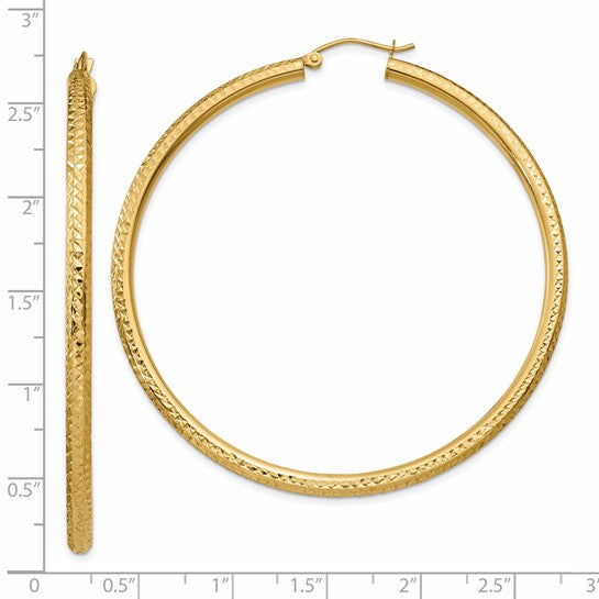 14kt Yellow Gold Diamond-cut 3mm Round Hoop Earrings