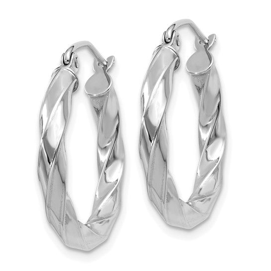 14kt White Gold 3mm Twisted Hoop Earrings