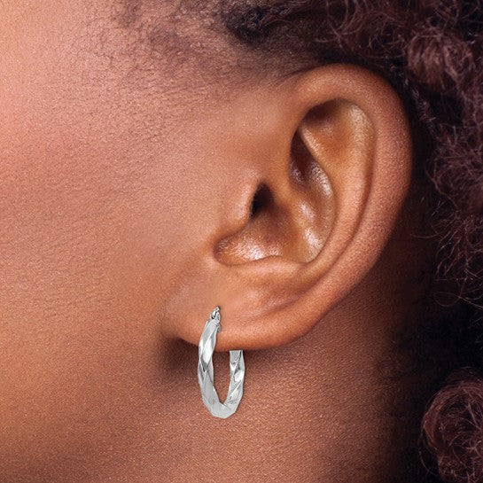 14kt White Gold 3mm Twisted Hoop Earrings